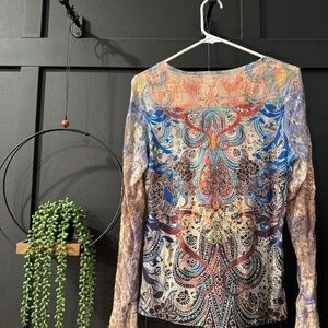Chico’s - Boho Rhinestone Paisley Print with Open Lace Sleeves